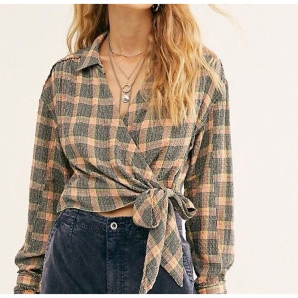 Free People Wrap Top We The Free Running Wild Plaid Top Size Small
